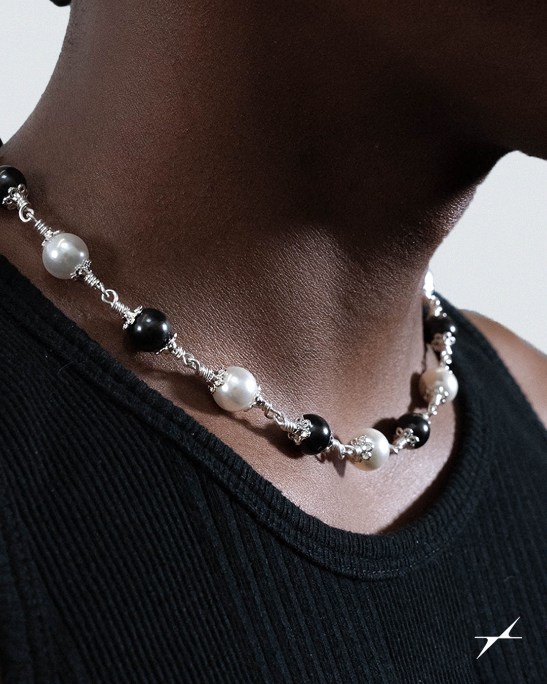 Black & White Rosary Necklace