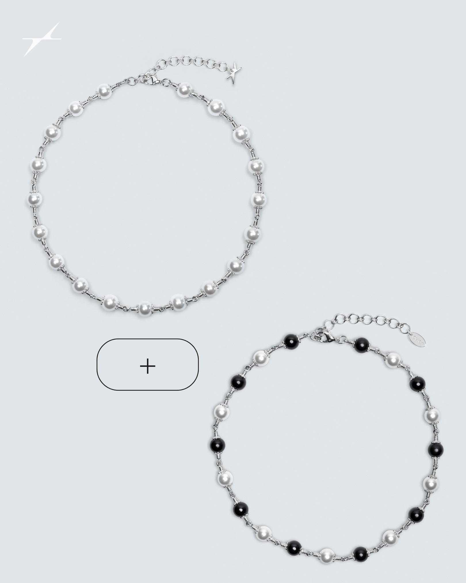 White & Black Rosary Necklace Layer Bundle