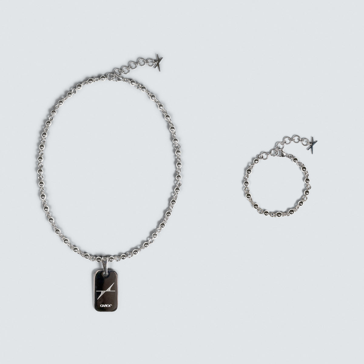 Ball Link Dog Tag Necklace & Bracelet Bundle