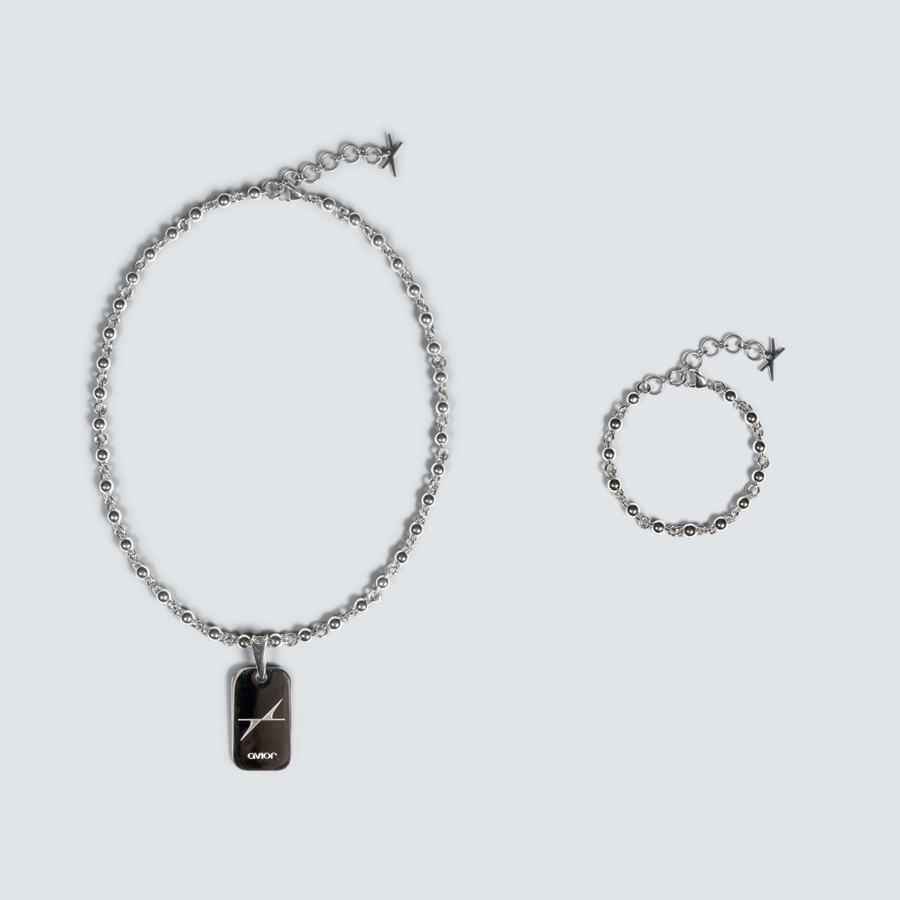 Ball Link Dog Tag Necklace & Bracelet Bundle
