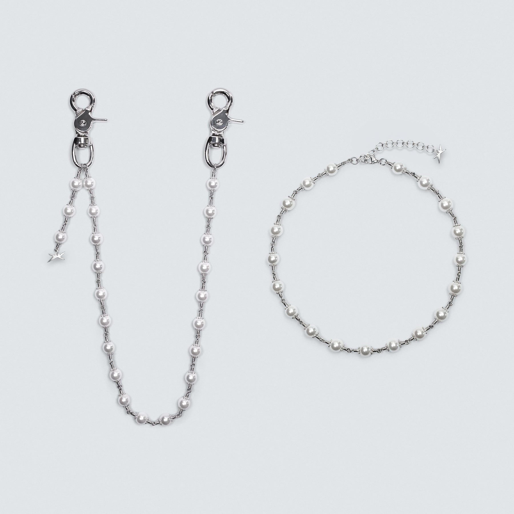 White Rosary Necklace & Wallet Chain Bundle